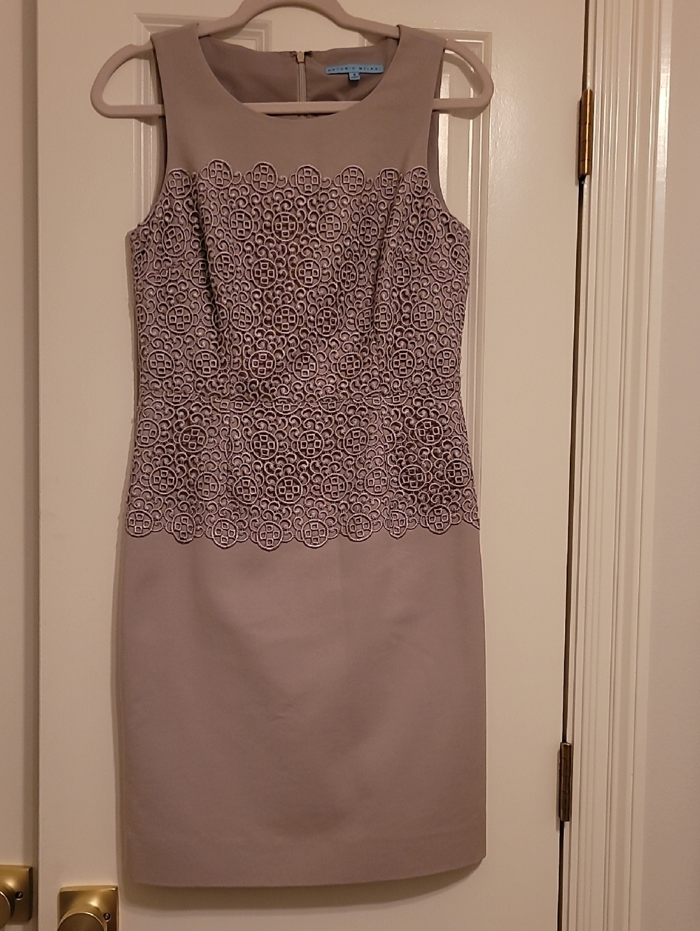ANTONIO MELANI Sleeveless Lace-Overlay Sheath Midi Dress 4